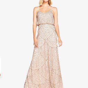 Adrianna Papell Beaded Blouson Gown In Taupe/Pink - image 1